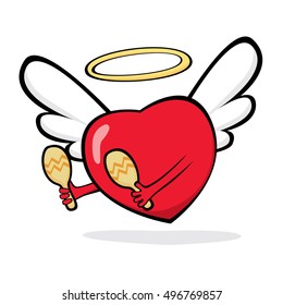Cartoon heart cupid playing shaker. Vector illustration