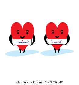 Cartoon Heart Emoticon, isolated on white background. Happy character icon. Funny romantic emotional symbol. Vector illustration