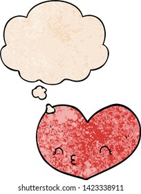 cartoon heart with face with thought bubble in grunge texture style