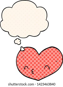 cartoon heart with face with thought bubble in comic book style