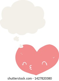 cartoon heart with face with thought bubble in retro style