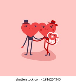 Cartoon heart family with a child. Illustration for card, banner, poster, postcard. Family Day.