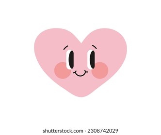 Cartoon heart illustration. Cute heart with face. Cartoon simple vector illustration.