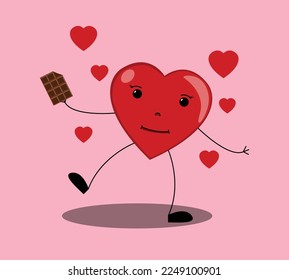 cartoon heart illustration vector. love character giving valentine chocolate.