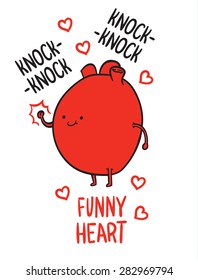 cartoon heart knocking on the door - heart beats joke