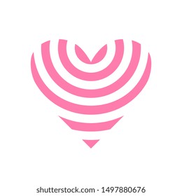 Cartoon heart logo design, striped pink love icon - Vector