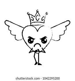 cartoon heart in love angry kawaii wings and crown