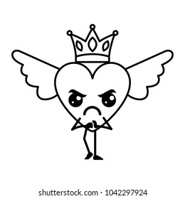 cartoon heart in love angry kawaii wings and crown