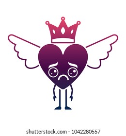 cartoon heart in love crying kawaii wings and crown
