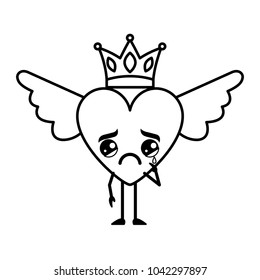 cartoon heart in love crying kawaii wings and crown