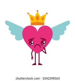cartoon heart in love crying kawaii wings and crown