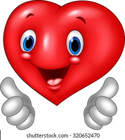 Cartoon heart love giving thumb up isolated on white background 