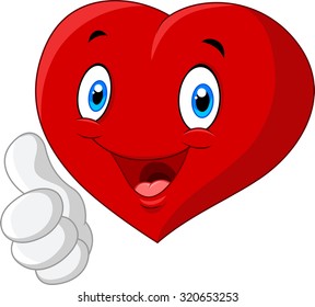 Cartoon heart love giving thumb up isolated on white background 