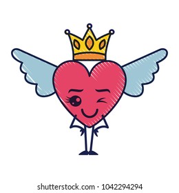 cartoon heart in love wink kawaii wings and crown