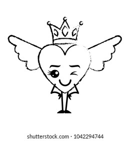 cartoon heart in love wink kawaii wings and crown