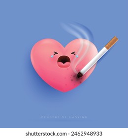 Cartoon heart no smoking and stop smoking. quit smoking keeps your heart healthy. World No Tobacco Day. creative design  health care concept. vector design.