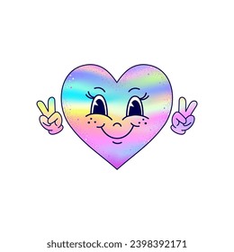 Cartoon heart on white background.Holographic color.