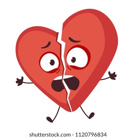 cartoon heart in panic  broken into two parts  vector illustration