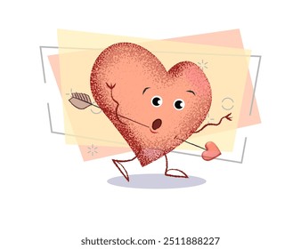 Cartoon heart pierced by Cupid arrow. Love concept. Vector illustration can be used for topics like falling in love, Valentines day, romance