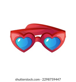 Cartoon heart red sunglasses. Swimming pool accessories, tropical resort sticker. Beach party holidays, summer vacation, leisure, recreation, rest item. Vector for banner, poster, menu, flyer.
