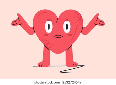 Cartoon heart shape. Comic heart shaped mascot with funny emotions, heart mascot with funny face flat vector illustration. Cute heart character