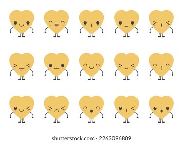 Emoji de forma cardíaca con diferente colección de ilustraciones vectoriales de humor