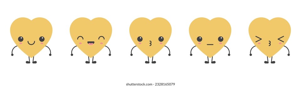 Cartoon heart shape emoji with different mood vector illustration collection