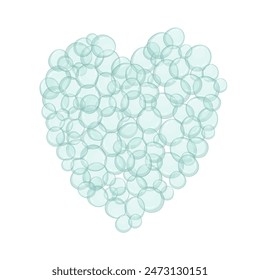 Cartoon heart shape made of light blue bubbles. Isolated on white background.