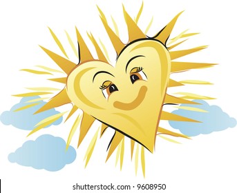 Cartoon heart shaped sun.