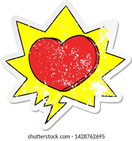 corazón de caricatura con burbuja de habla angustiado viejo pegatina angustiado