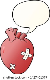 cartoon heart with speech bubble in smooth gradient style