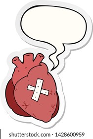 corazón de dibujos animados con pegatina de burbujas de voz