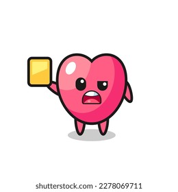 cartoon heart symbol character as a football referee giving a yellow card , cute style design for t shirt, sticker, logo element