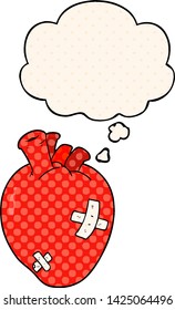 cartoon heart with thought bubble in comic book style