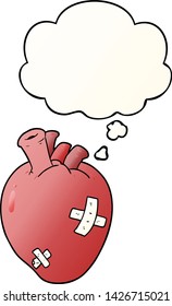 corazón de dibujos animados con burbuja de pensamiento en un estilo de gradiente suave