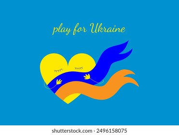 Cartoon heart with Ukrainian flag. Associative illustration of peace, love and prosperity of the country. Drawing in blue and yellow colors for Independence Day, Ukrainian Flag Day for decoration.