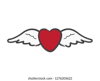 cartoon heart with wings logo - Valentine's day greeting card, postcard or party invitation template 