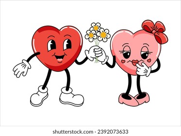 Cartoon Hearts in the 60s, 70s. Funny characters