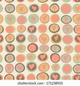 Cartoon hearts and circles seamless pattern