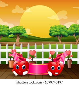 Cartoon hearts with color ribbon pink in park