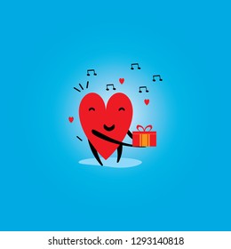 Cartoon hearts funny and cute design. Flat icon. Vector illustration. Good for card, invitations design