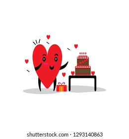 Cartoon hearts funny and cute design. Flat icon. Vector illustration. Good for card, invitations design
