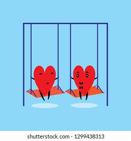 Cartoon hearts funny and cute design. Flat icon. Vector illustration. Good for card, invitations design,Happy Valentine's day vector card