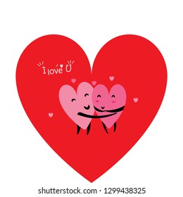 Cartoon hearts funny and cute design. Flat icon. Vector illustration. Good for card, invitations design,Happy Valentine's day vector card