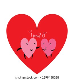 Cartoon hearts funny and cute design. Flat icon. Vector illustration. Good for card, invitations design,Happy Valentine's day vector card