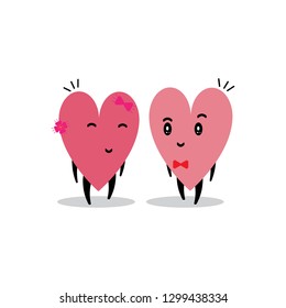 Cartoon hearts funny and cute design. Flat icon. Vector illustration. Good for card, invitations design,Happy Valentine's day vector card