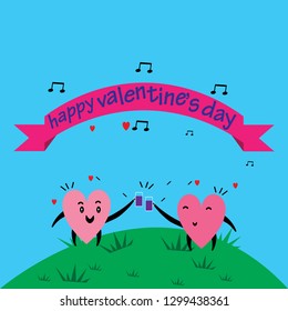 Cartoon hearts funny and cute design. Flat icon. Vector illustration. Good for card, invitations design,Happy Valentine's day vector card