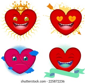 Cartoon hearts icon smiley faces