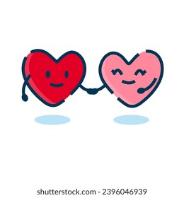 Cartoon hearts man and woman on Valentine s Day. Use for Greeting cards, wedding invitation. Concept relationships, honeymoon, marriage, first dating theme and valentine's day. 
