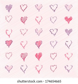 Cartoon hearts pattern. Hand draw hearts. Vector illustration.